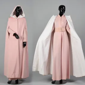 1970s Pink Knit Maxi Dress with Cape