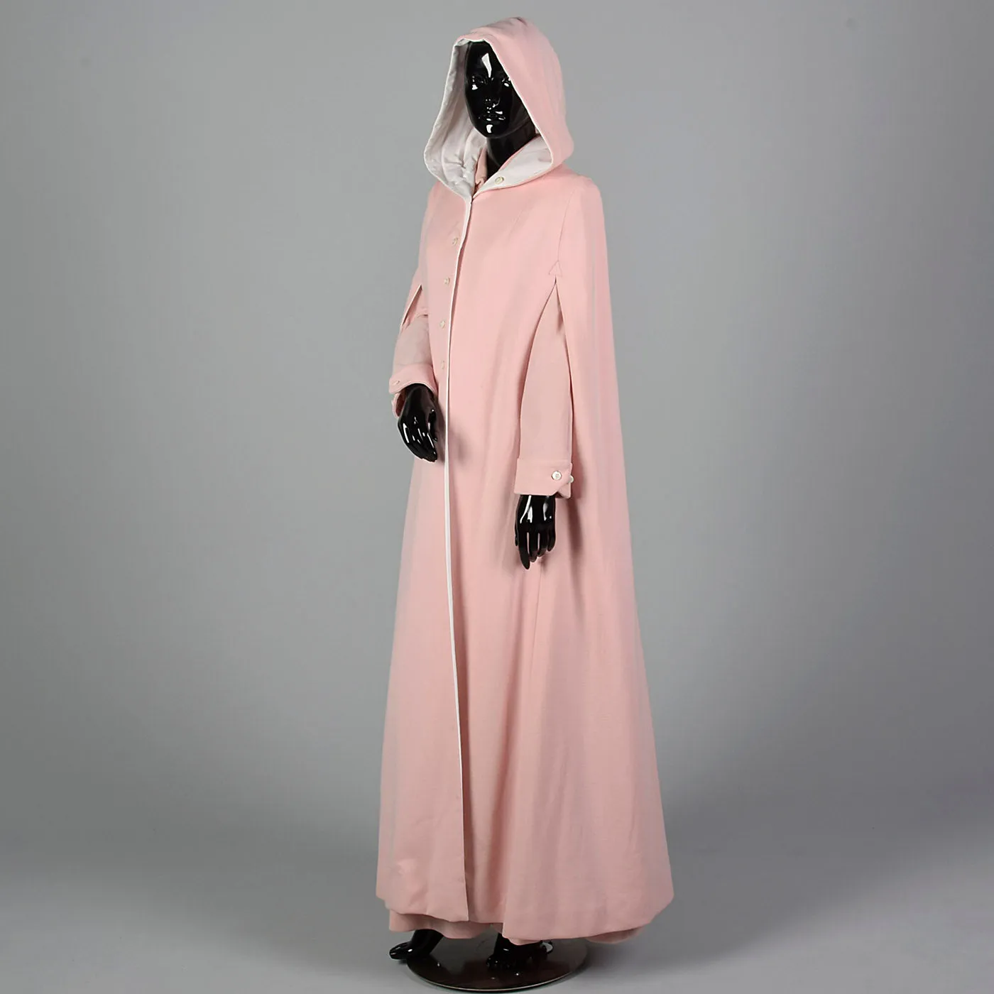 1970s Pink Knit Maxi Dress with Cape