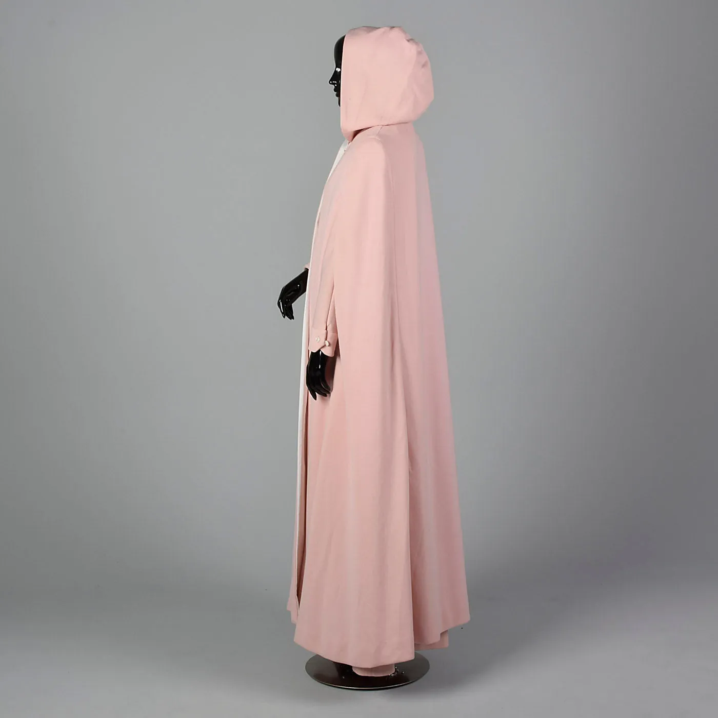 1970s Pink Knit Maxi Dress with Cape