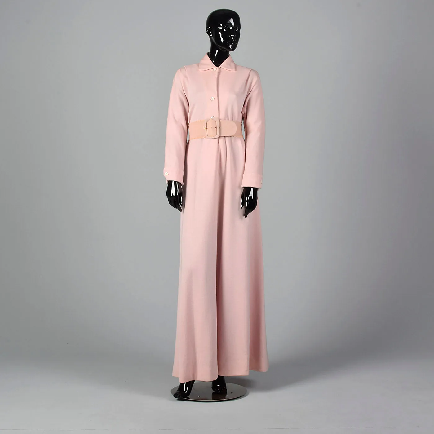 1970s Pink Knit Maxi Dress with Cape