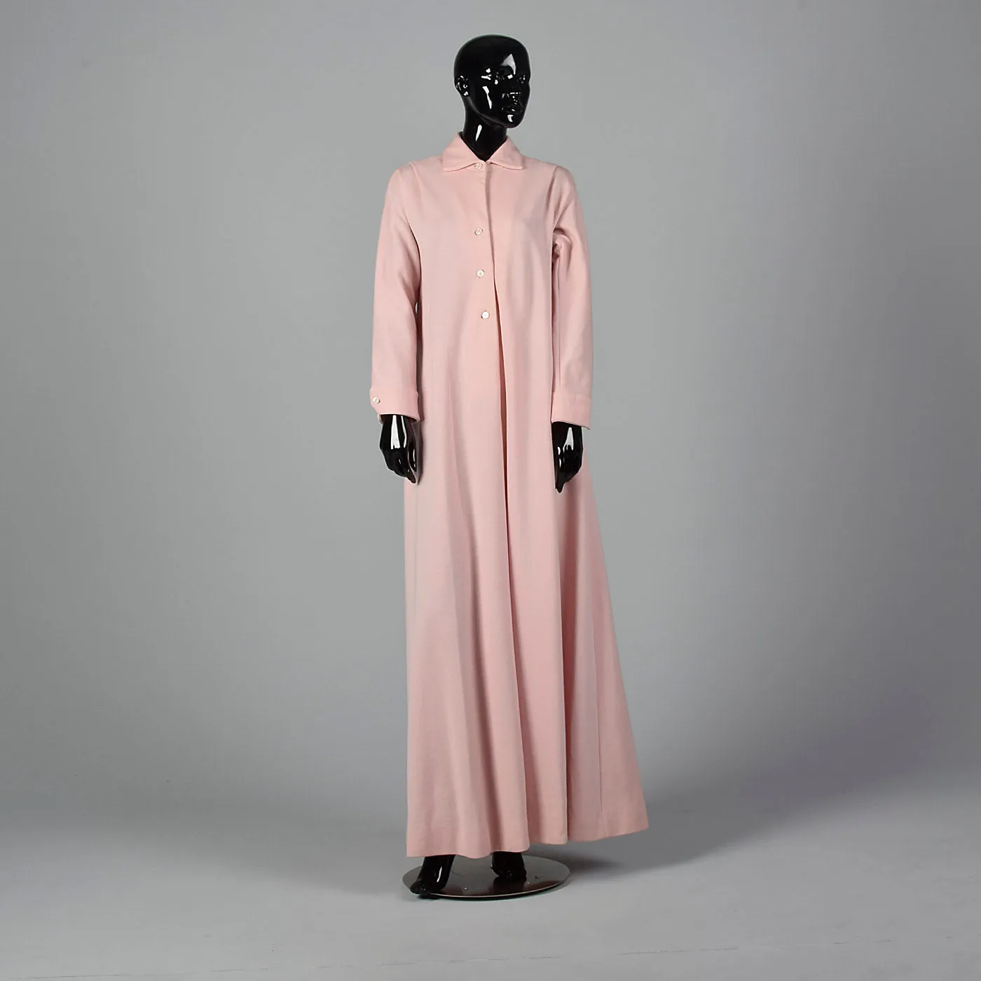 1970s Pink Knit Maxi Dress with Cape