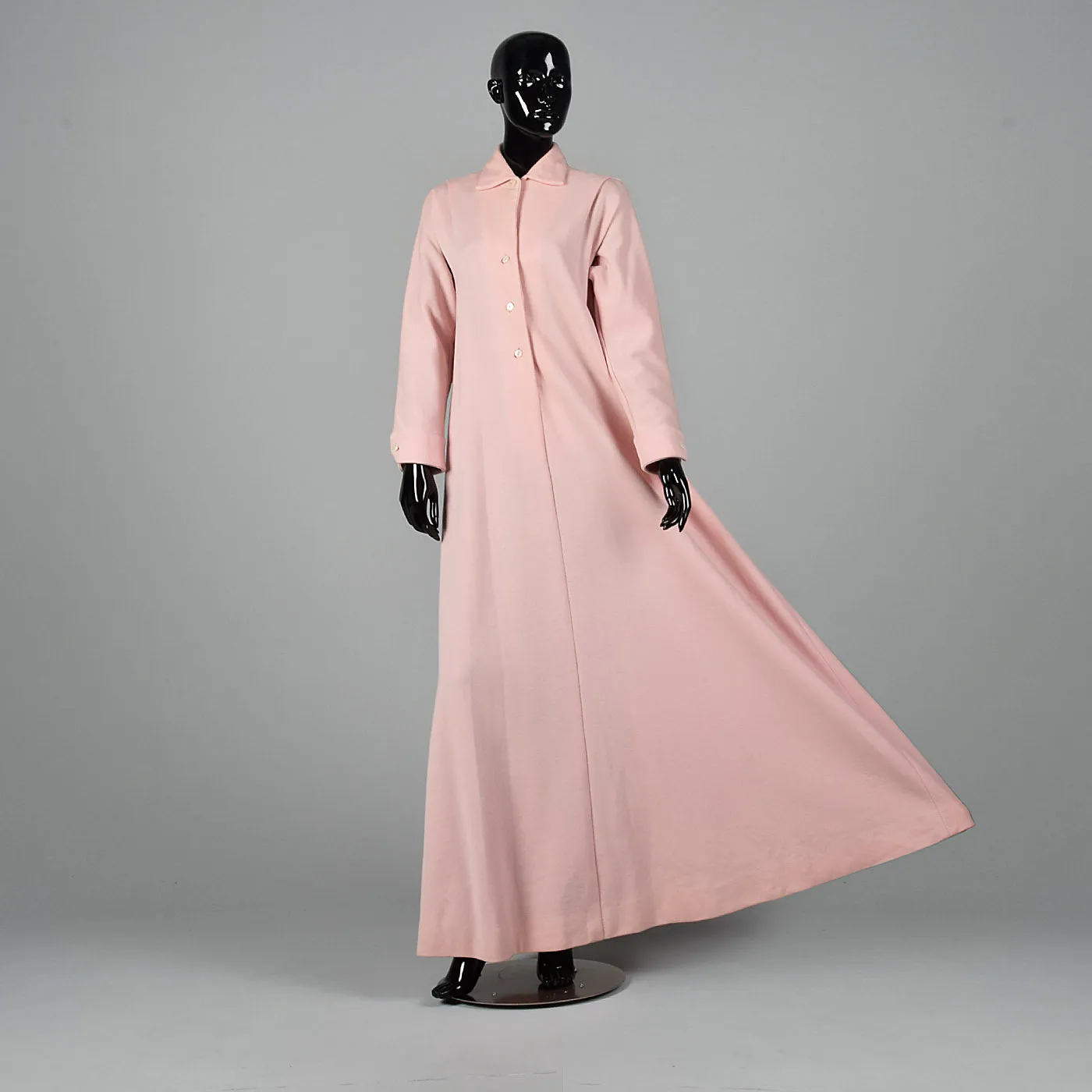 1970s Pink Knit Maxi Dress with Cape