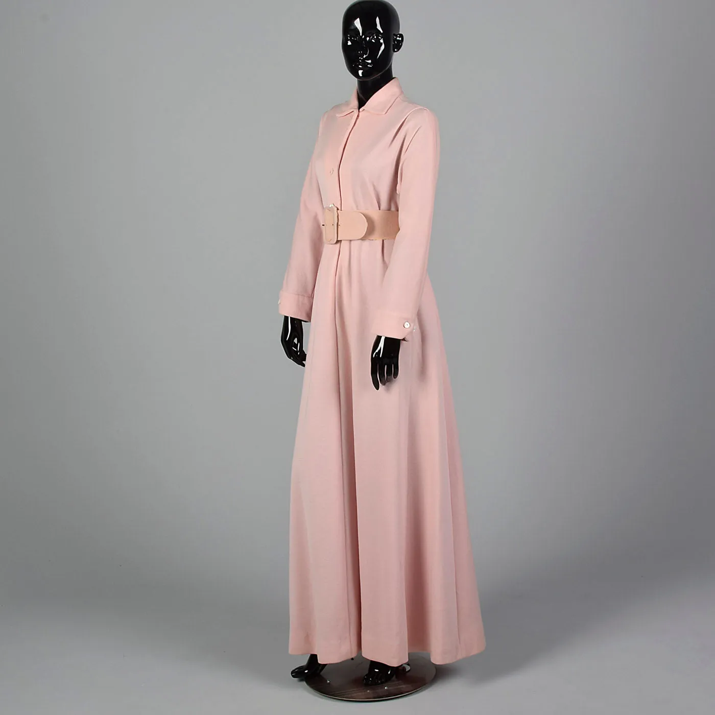 1970s Pink Knit Maxi Dress with Cape