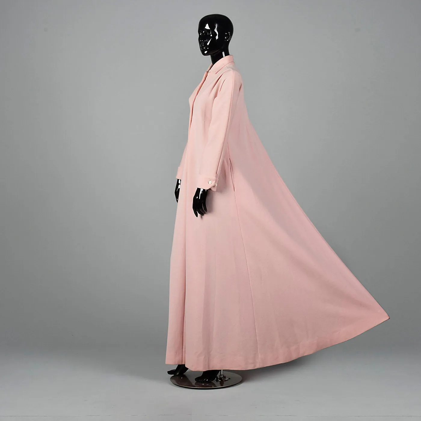 1970s Pink Knit Maxi Dress with Cape