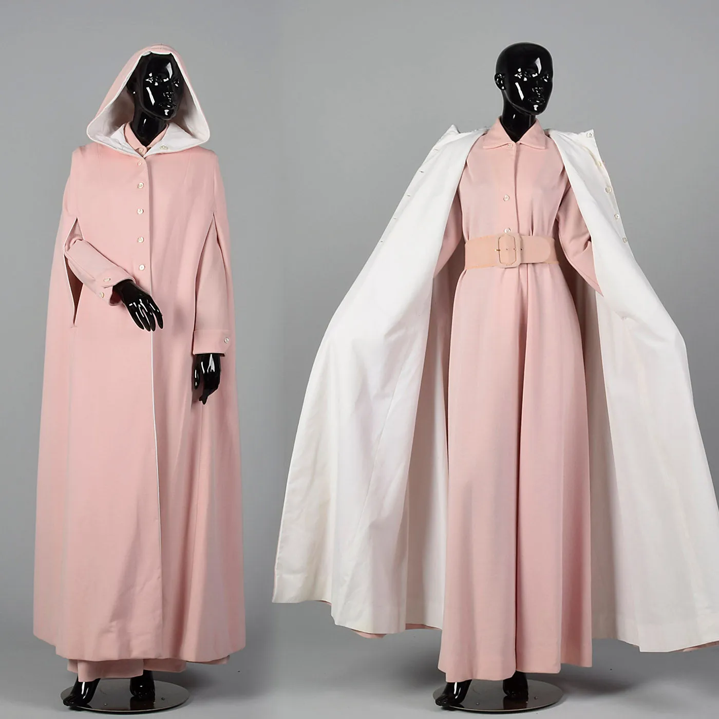 1970s Pink Knit Maxi Dress with Cape