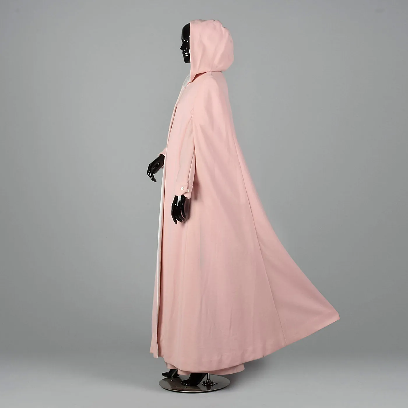 1970s Pink Knit Maxi Dress with Cape