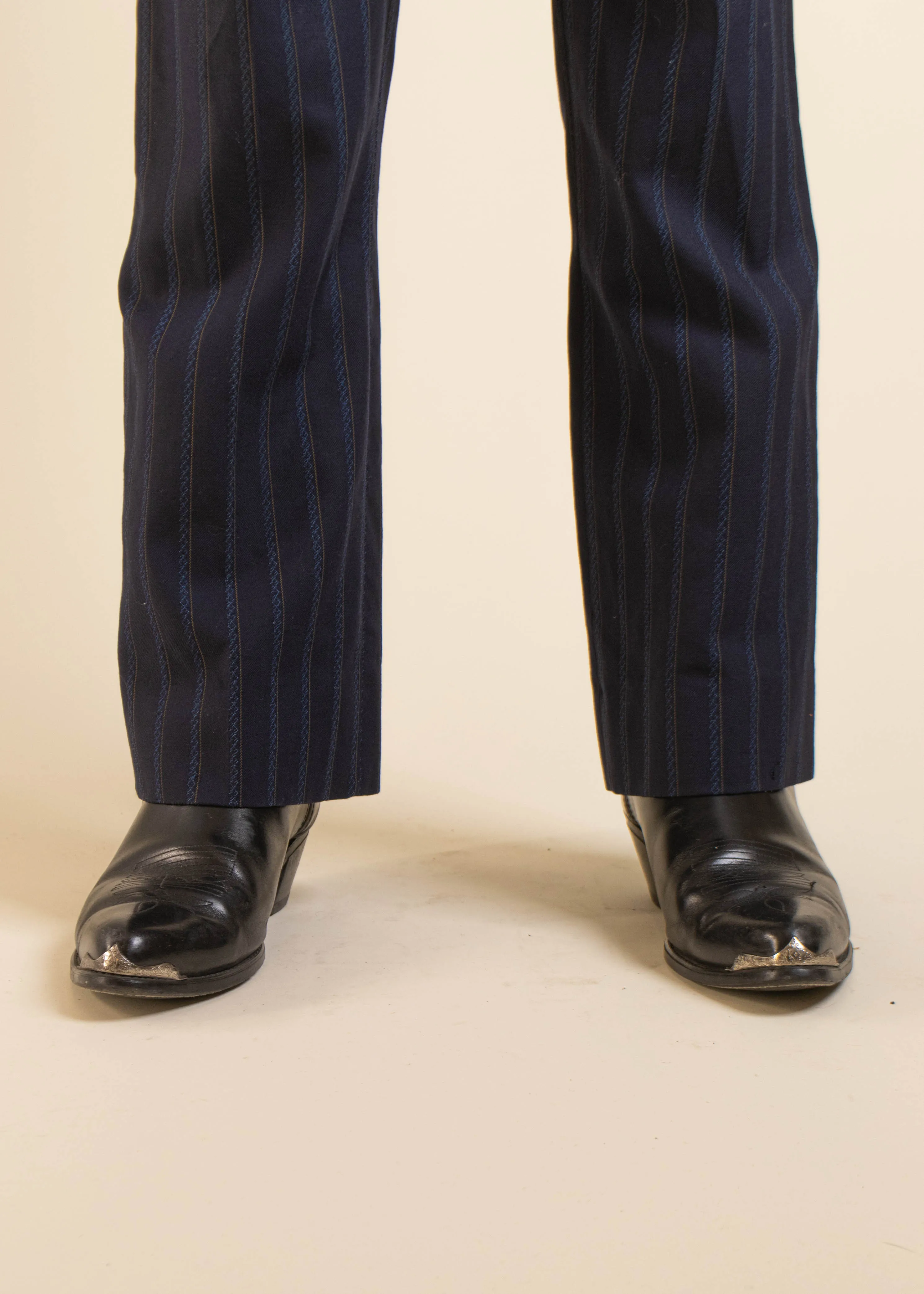 1970s Wonder Crease Stripe Pattern Wool Trouser Pants Size Women's 30 Men's 32 - 5877 blue