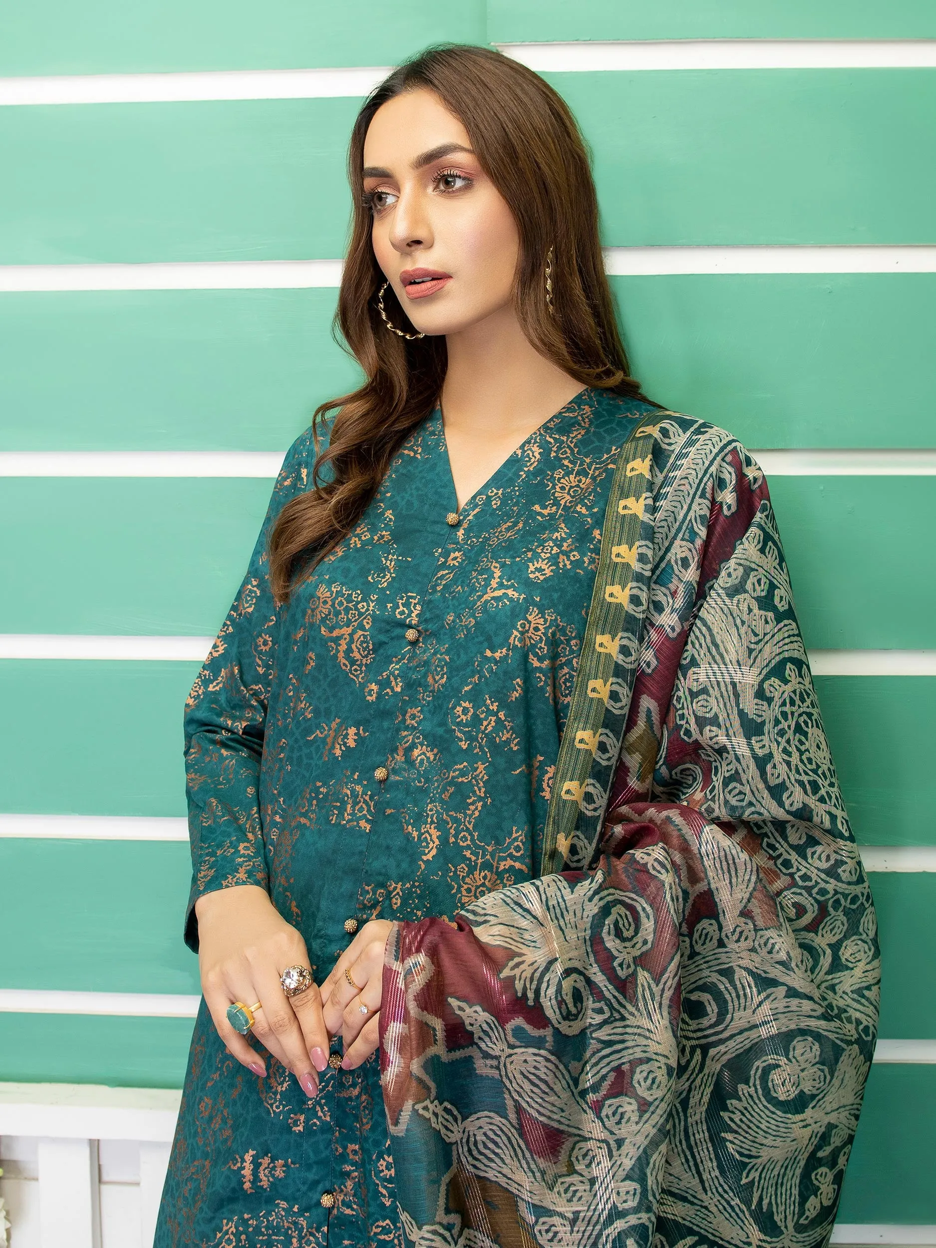 3 Piece Cambric Suit-Pasted (Unstitched)