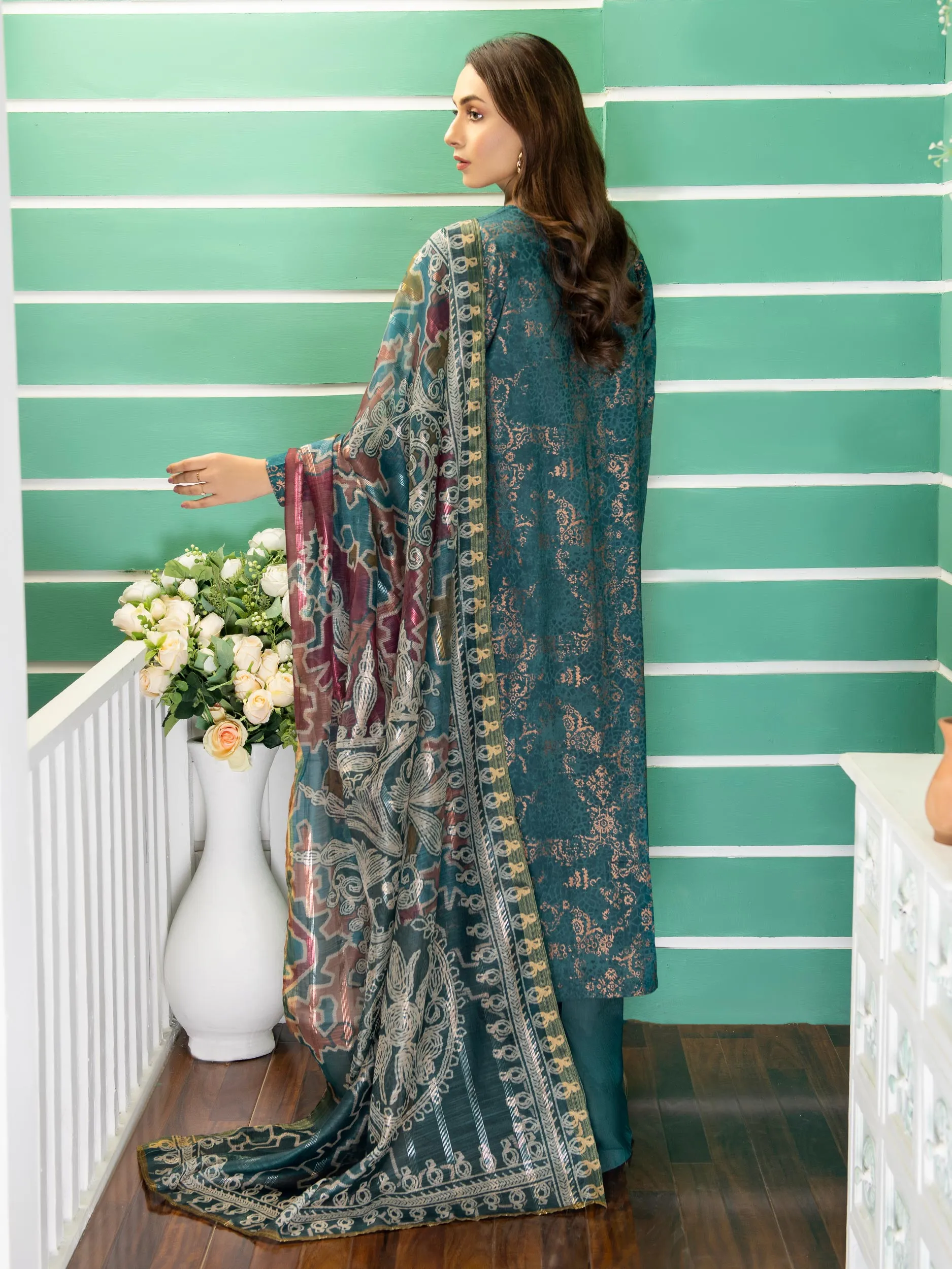 3 Piece Cambric Suit-Pasted (Unstitched)