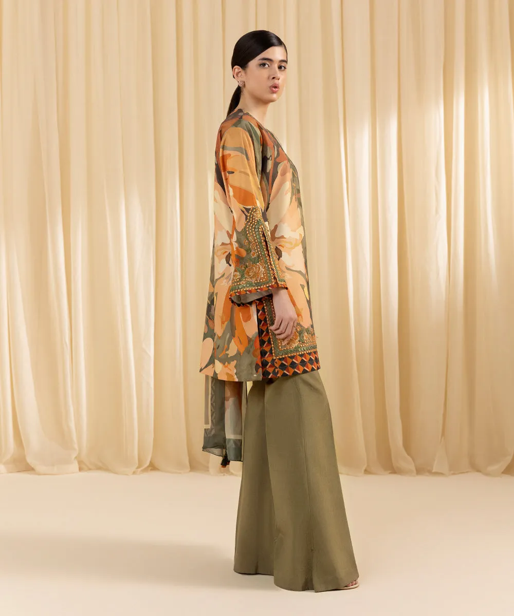 3 Piece -  Embroidered Silk Suit