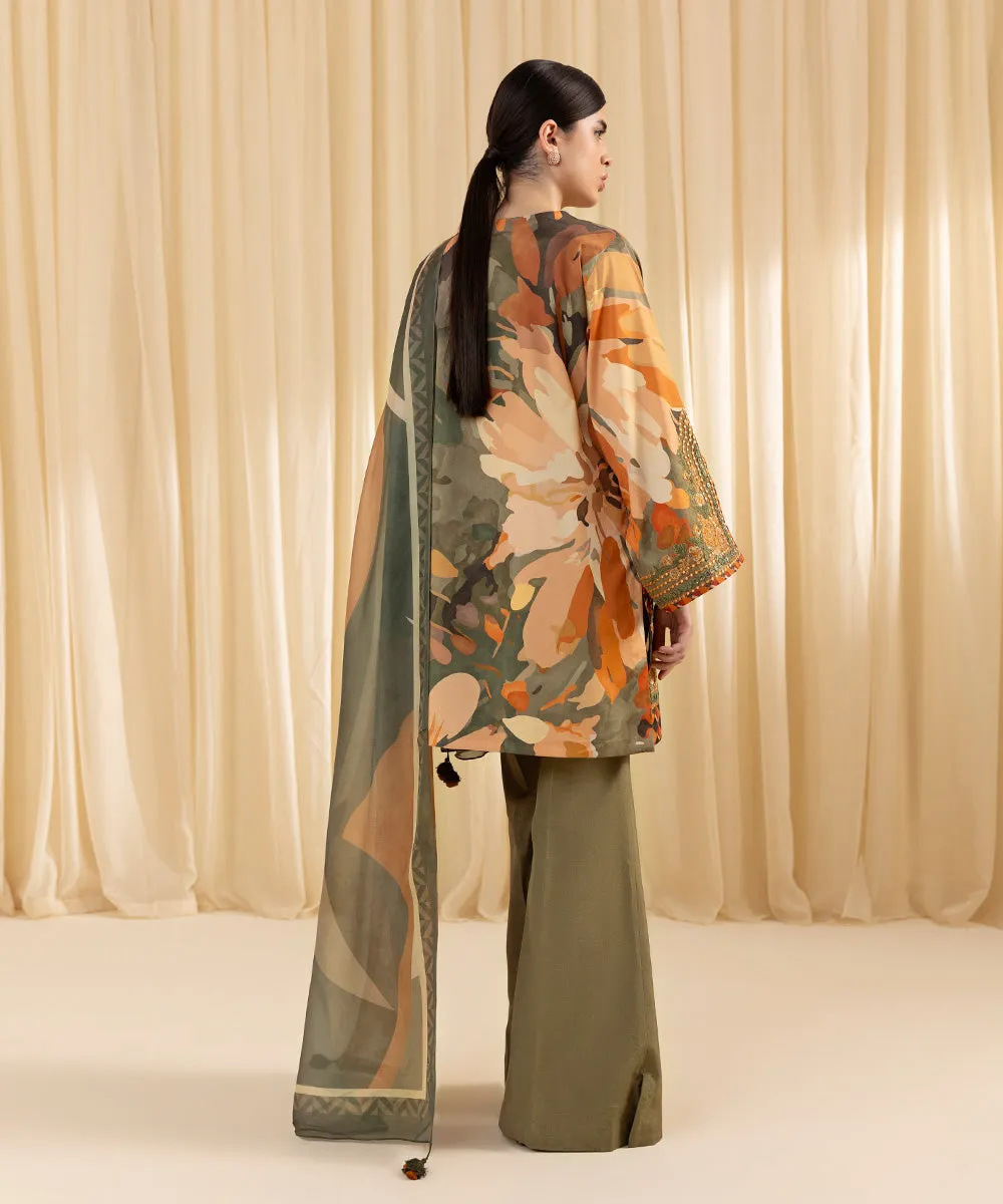3 Piece -  Embroidered Silk Suit