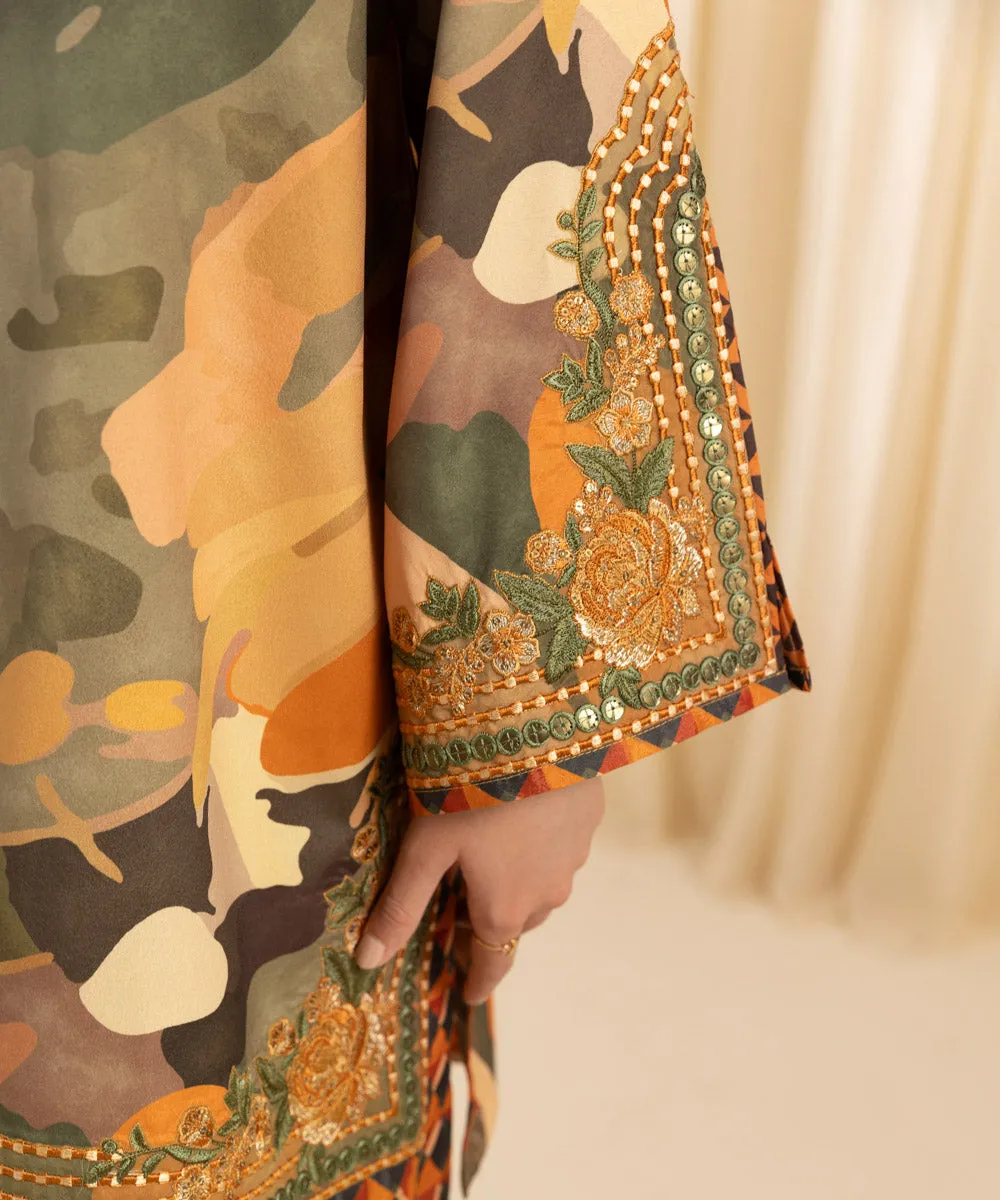 3 Piece -  Embroidered Silk Suit
