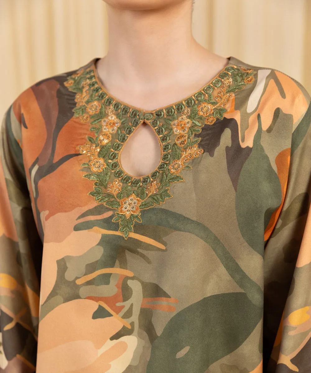 3 Piece -  Embroidered Silk Suit