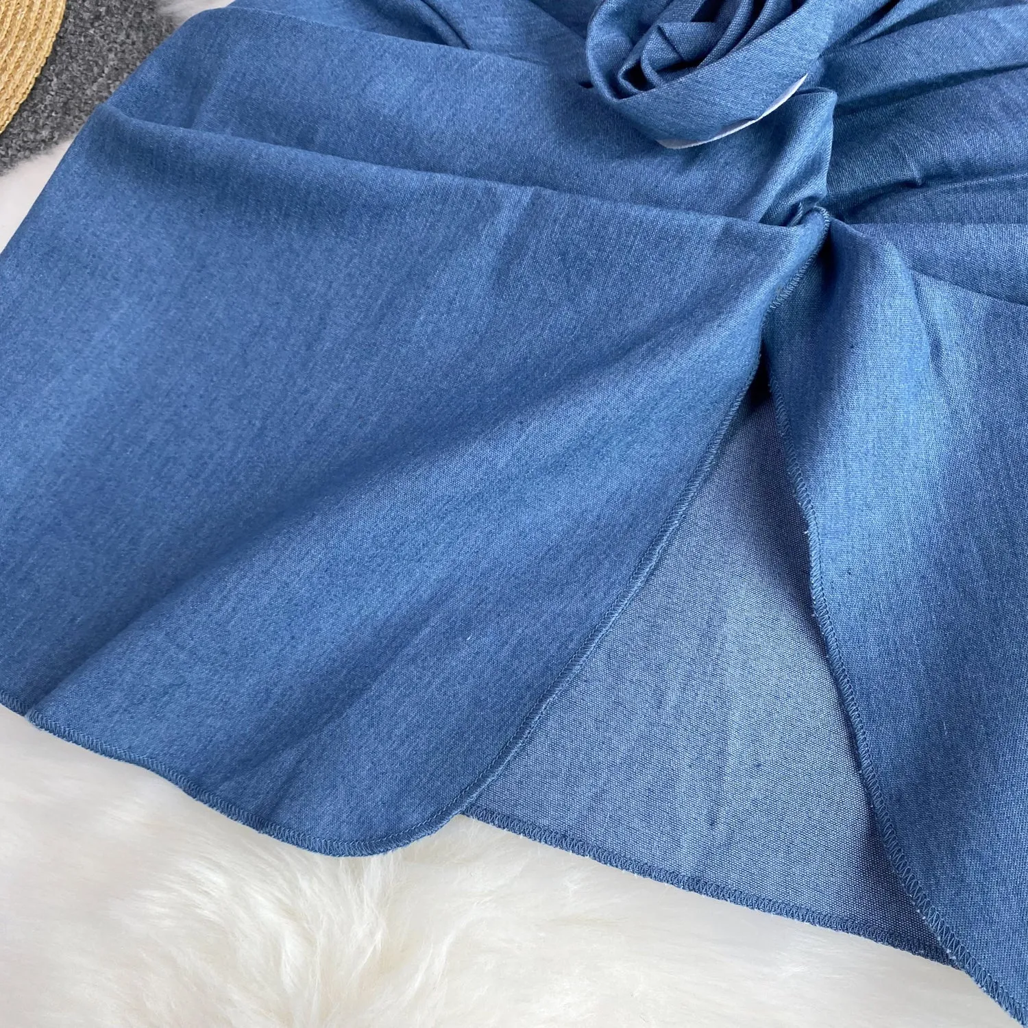 3d Knotted Denim Floral Slip Dress