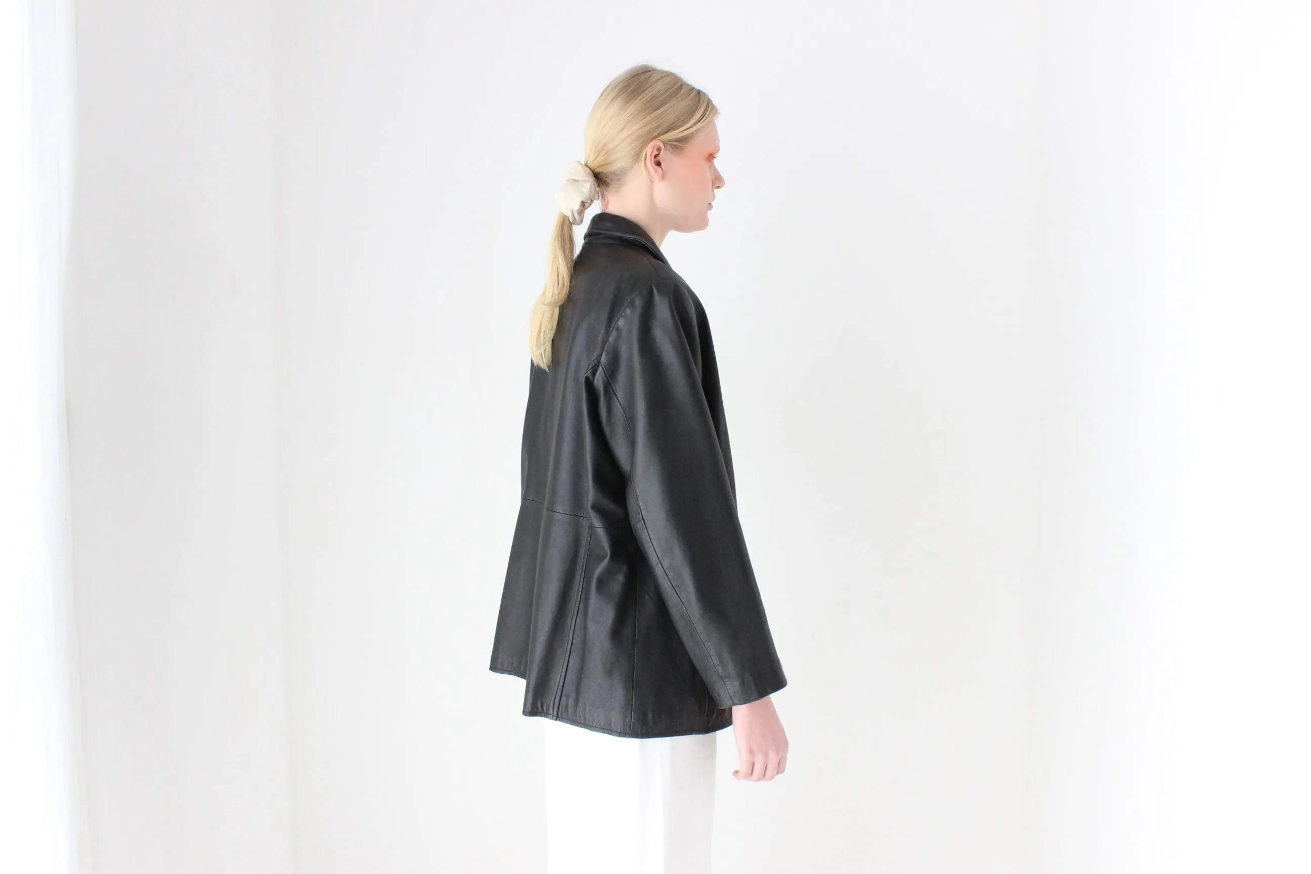 90s Leather Minimal Zip Front Jacket