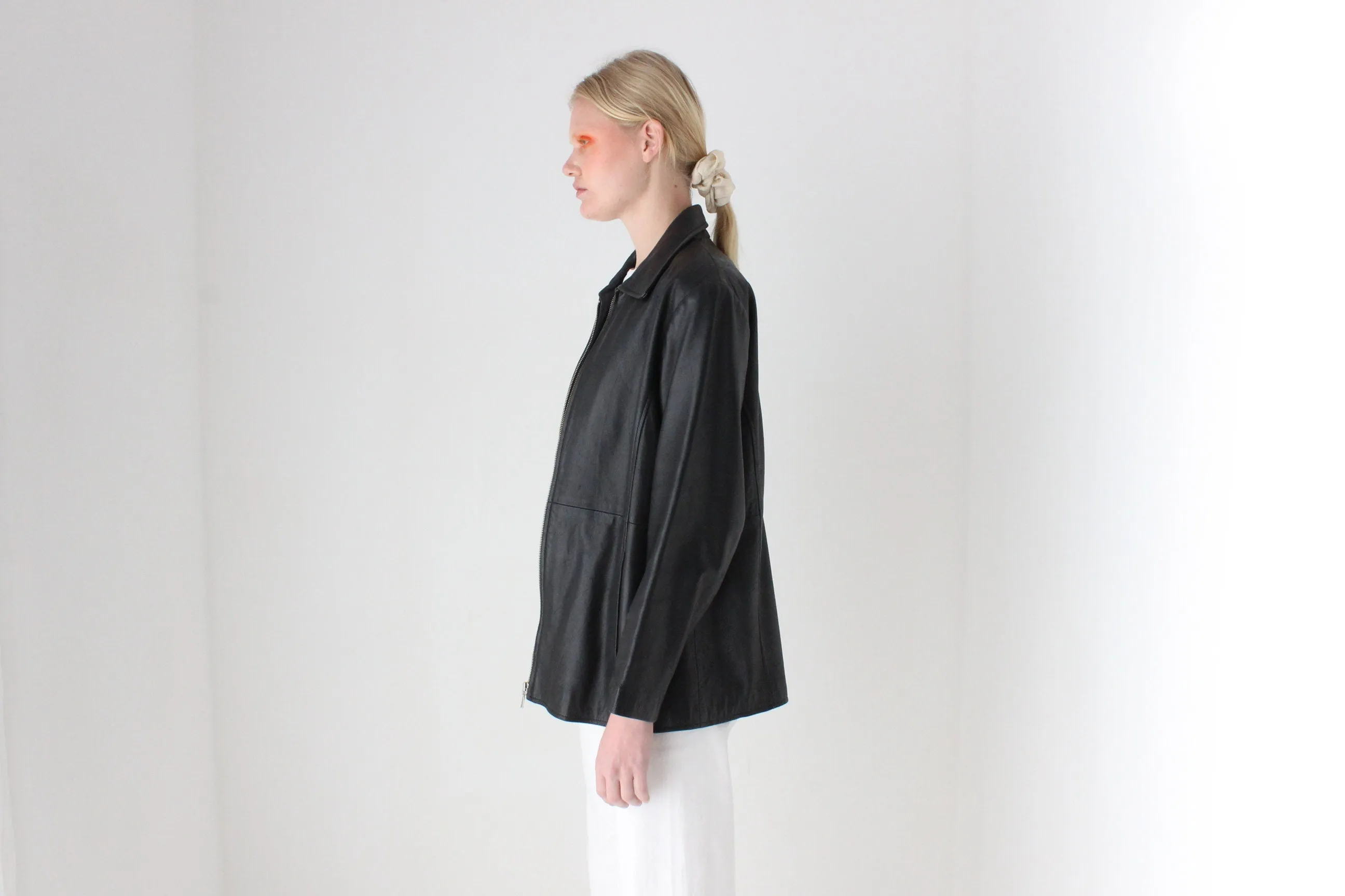 90s Leather Minimal Zip Front Jacket