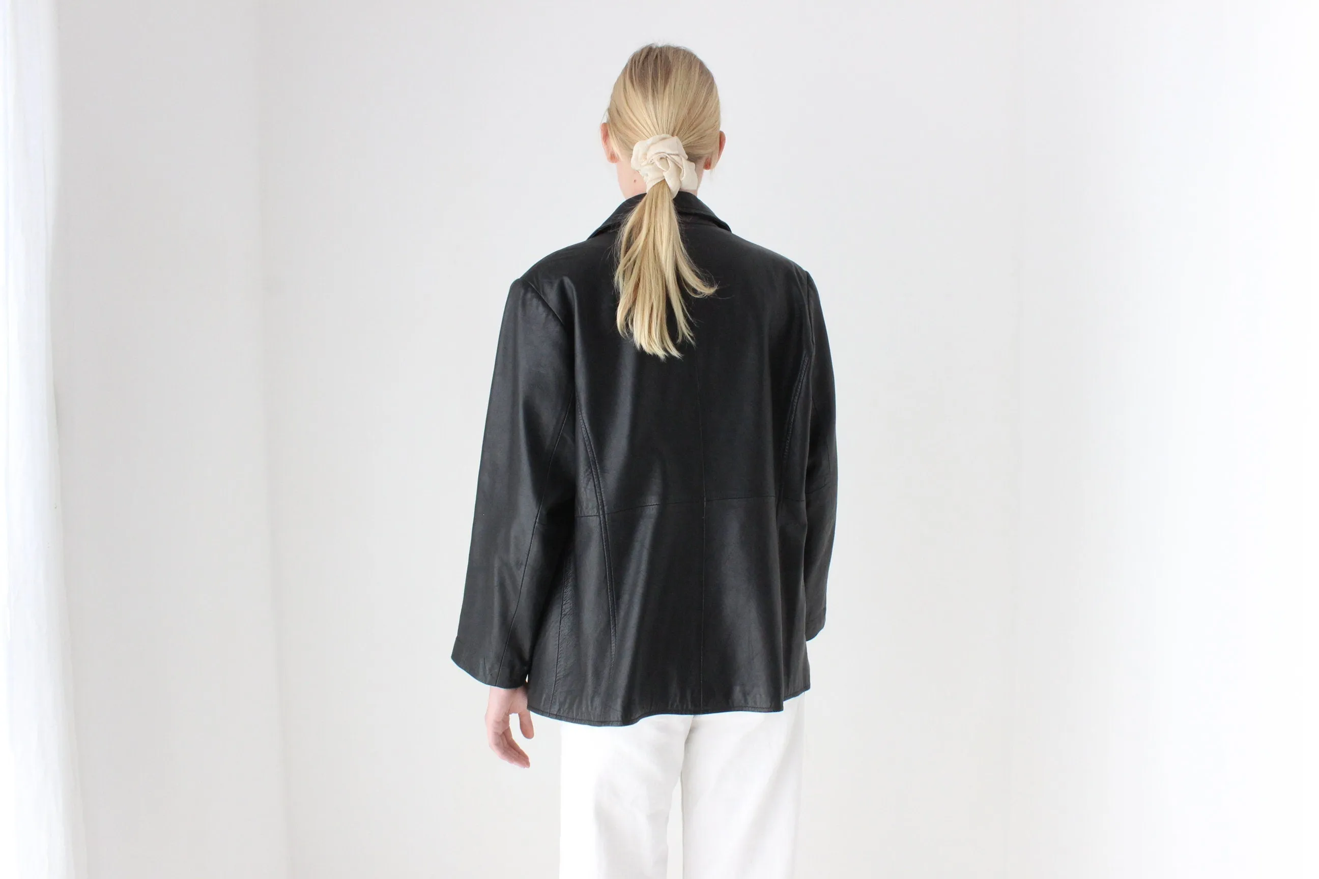 90s Leather Minimal Zip Front Jacket
