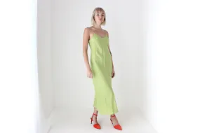 90s Pure Silk Bias Cut Slip Dress in Pistachio