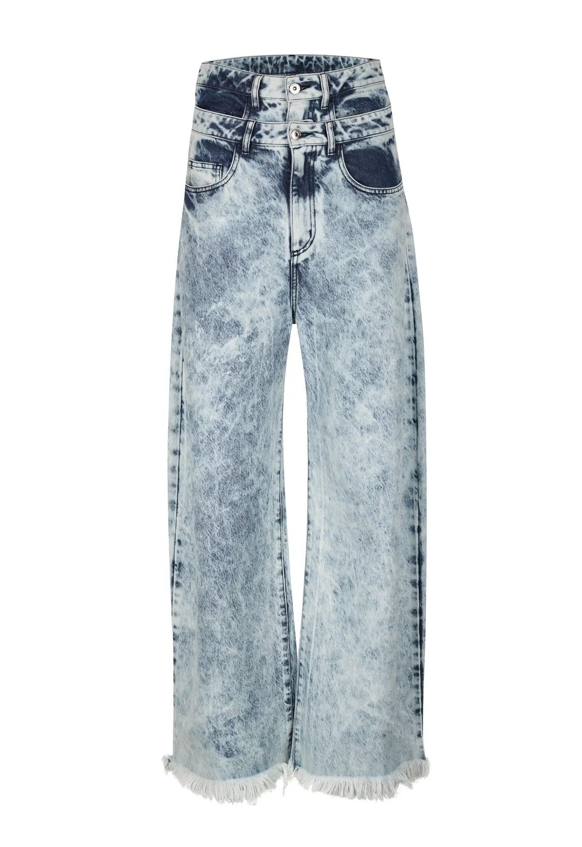 ACID WASH DENIM DOUBLE WAIST BOYFRIEND TROUSERS
