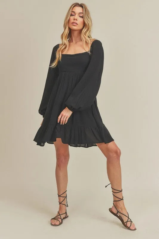 Aemi   Co Ruffled Hem Square Neck Balloon Sleeve Mini Dress