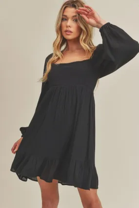 Aemi   Co Ruffled Hem Square Neck Balloon Sleeve Mini Dress
