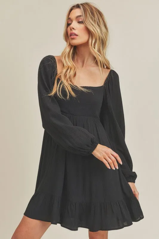Aemi   Co Ruffled Hem Square Neck Balloon Sleeve Mini Dress