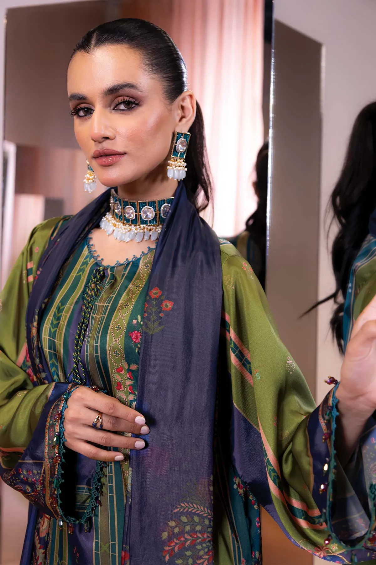 AlKaram Silkworks Silk Collection – SK-09A-23-FOREST GREEN | 3 Piece