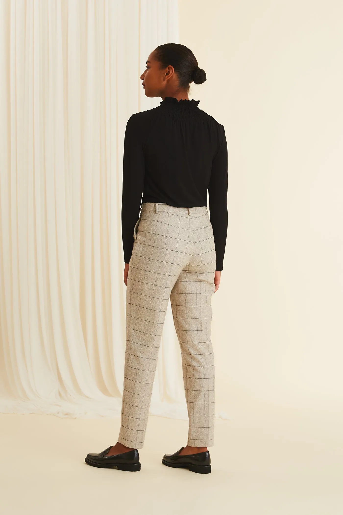 Amalia Plaid Wool Pants Plaid Grey