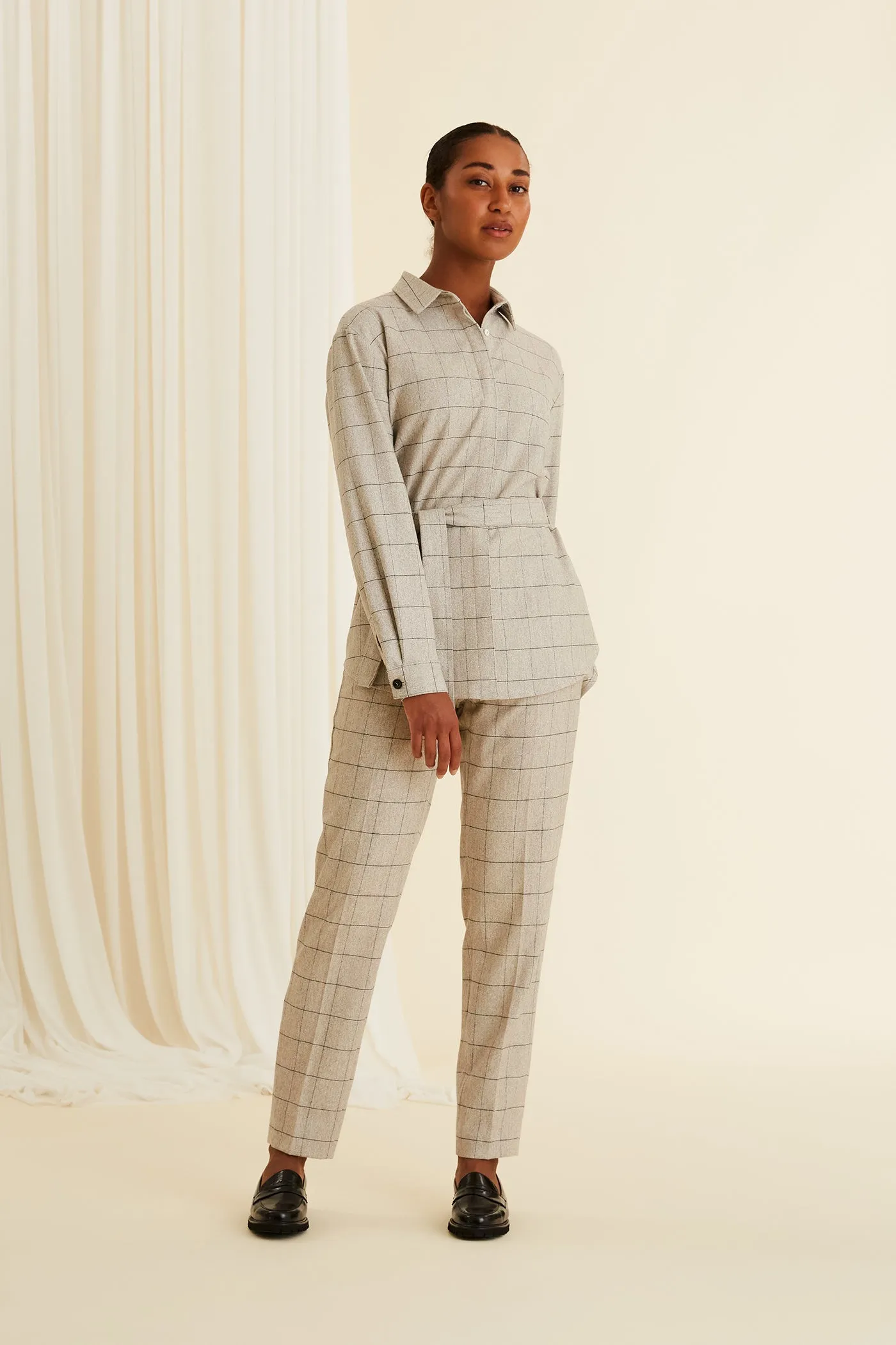Amalia Plaid Wool Pants Plaid Grey