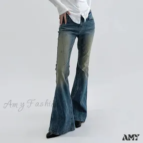 Amy Fashion - Vintage Denim Flare For Women Fashion Streetwear High Waist Hit Color Slim Female Autumn 2024 Jean