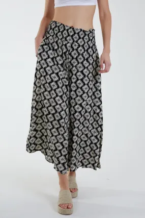 Aztec Print Shirred Wide Leg Trouser