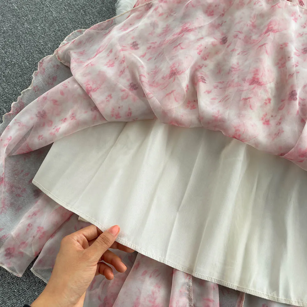 Backless Pink Floral Halter Dress
