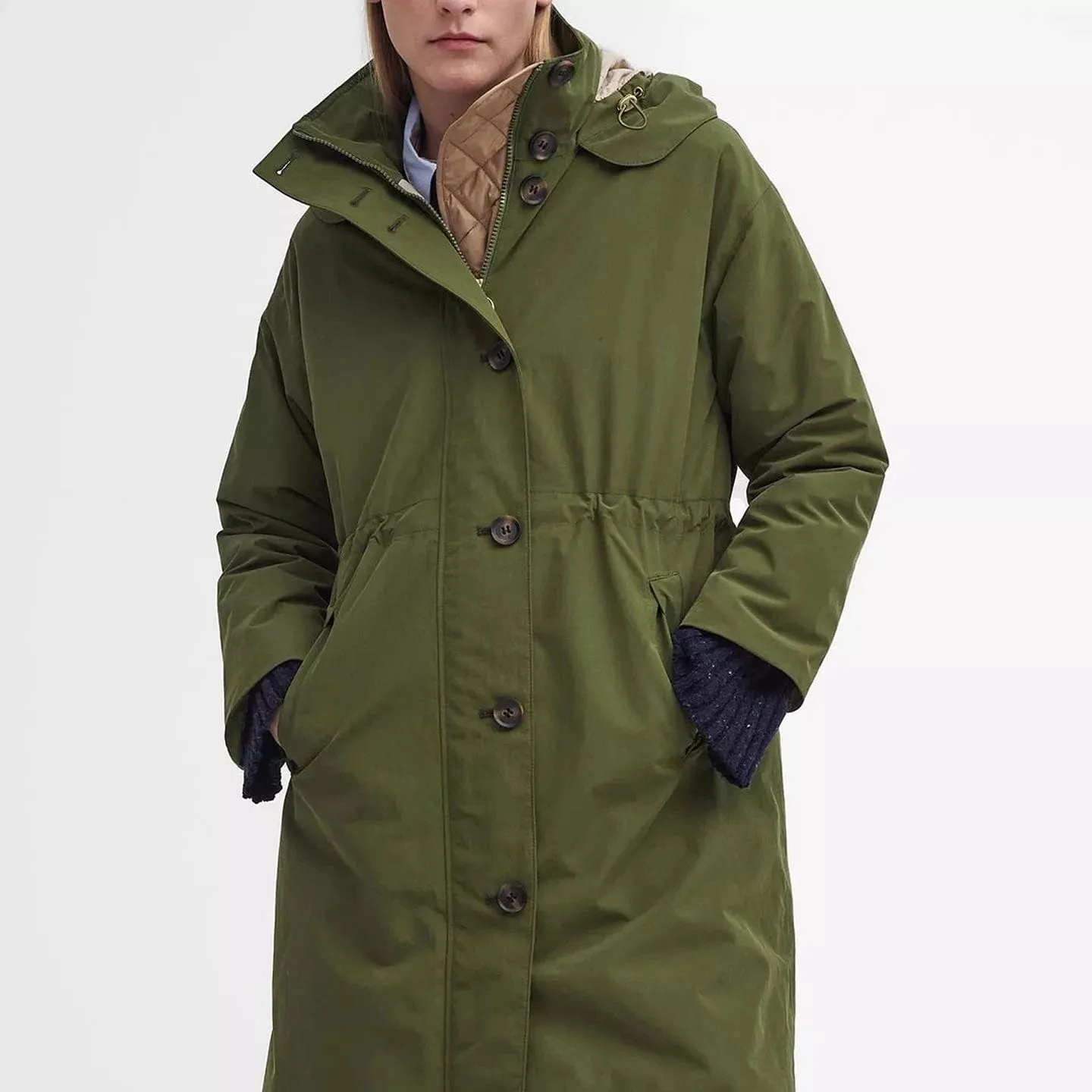 Barbour Women's Iris Waterproof Jacket In Moss/Sand/Pastel Pink