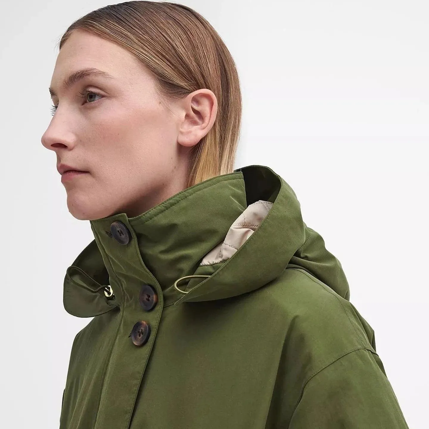 Barbour Women's Iris Waterproof Jacket In Moss/Sand/Pastel Pink