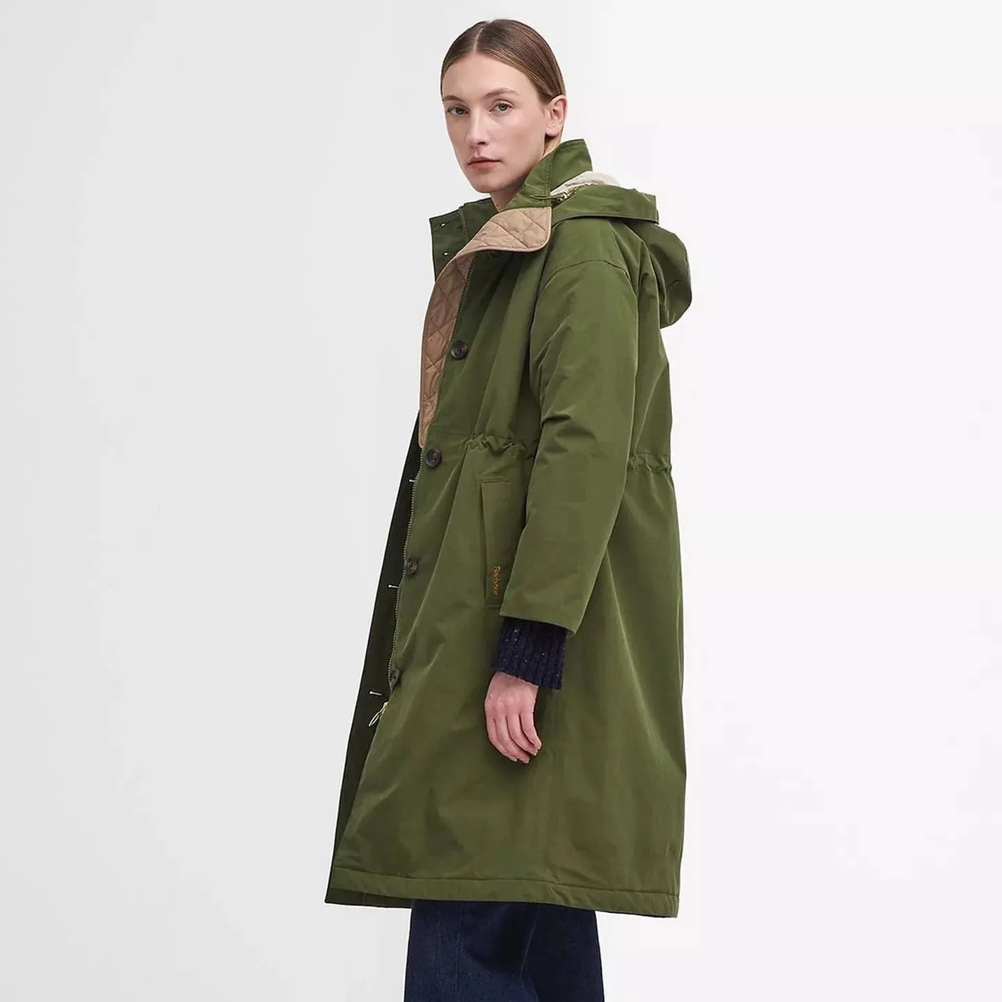 Barbour Women's Iris Waterproof Jacket In Moss/Sand/Pastel Pink