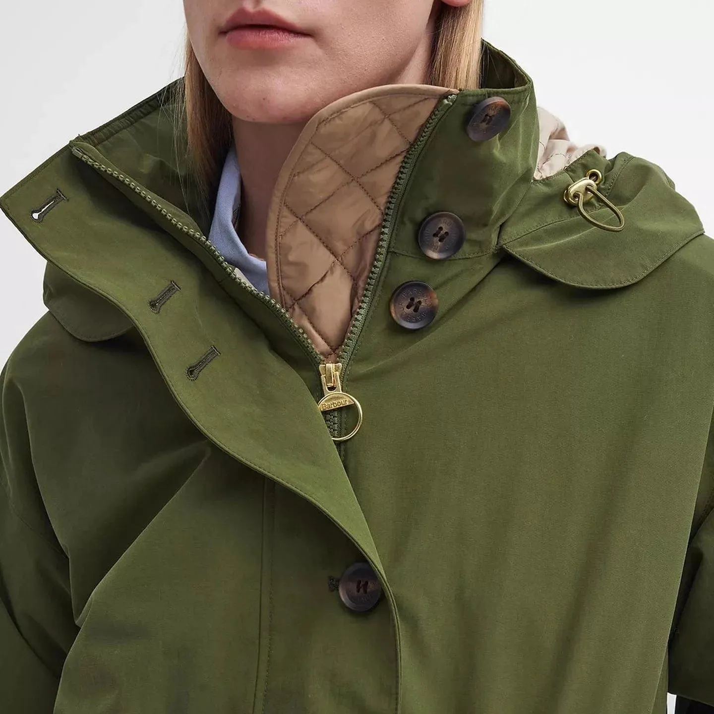 Barbour Women's Iris Waterproof Jacket In Moss/Sand/Pastel Pink