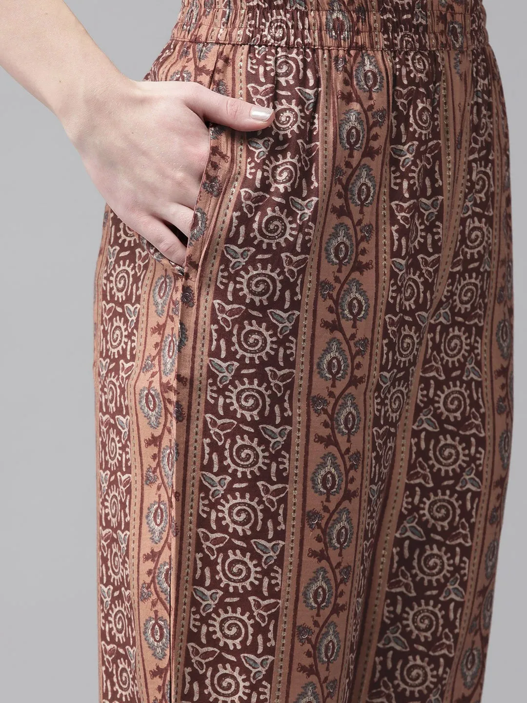 Beige Ethnic Motifs Printed Straight Shape Dupatta Set