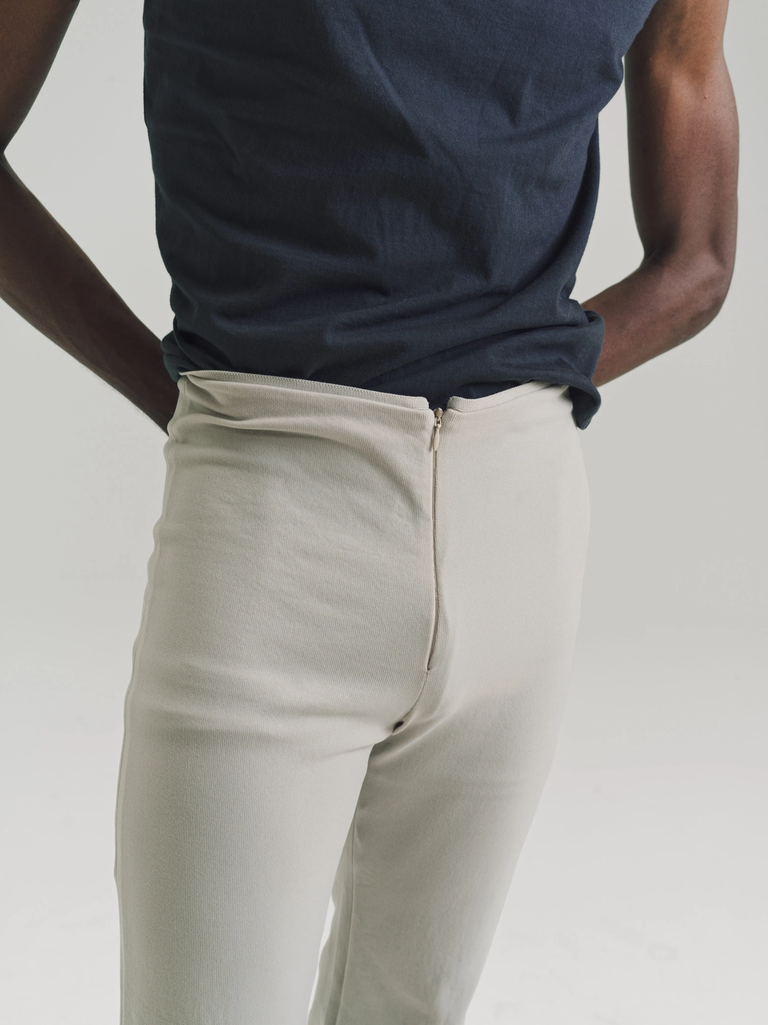 Beige Nylon No.152 Knitted Zipper Trousers