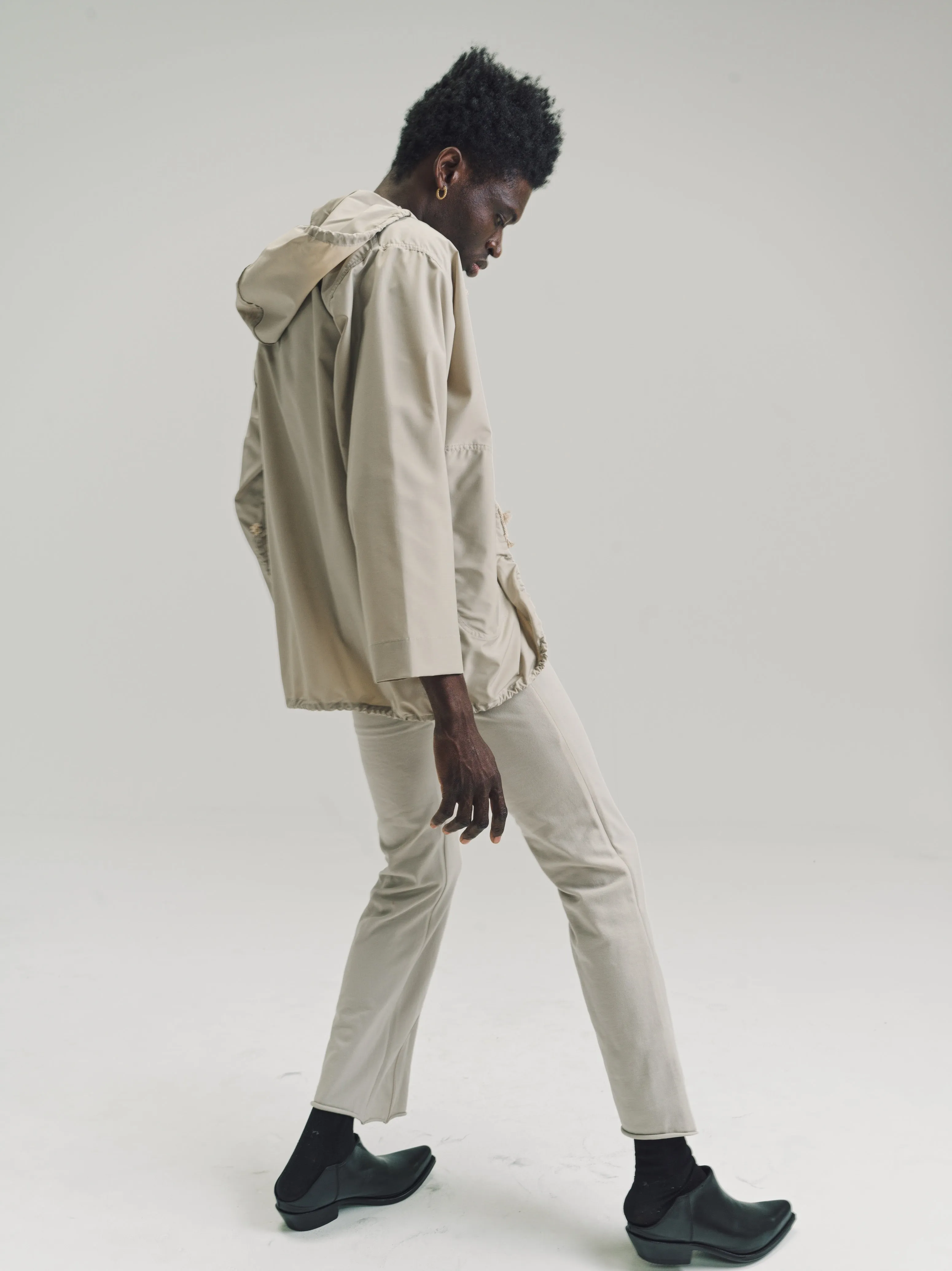 Beige Nylon No.152 Knitted Zipper Trousers