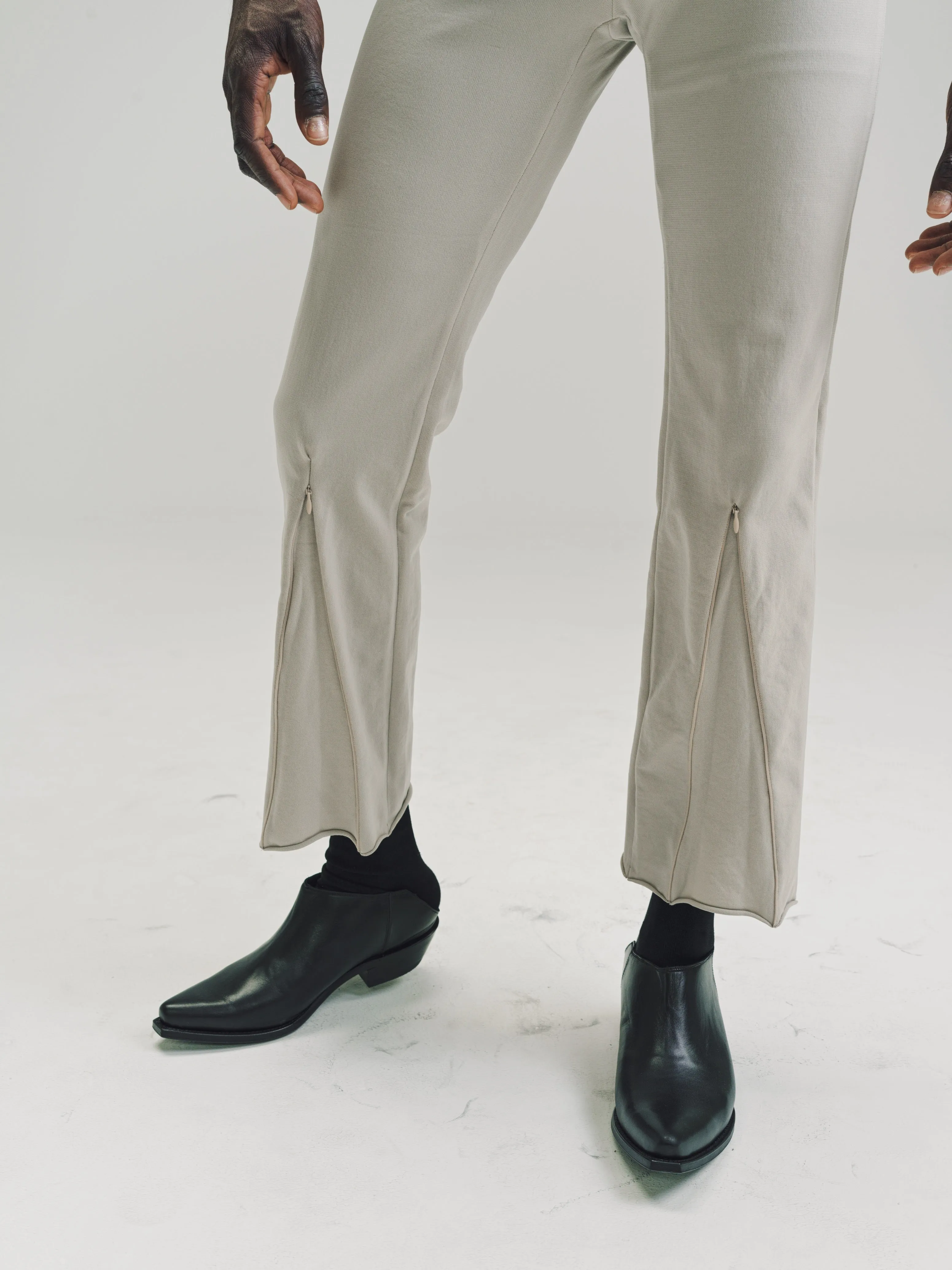 Beige Nylon No.152 Knitted Zipper Trousers