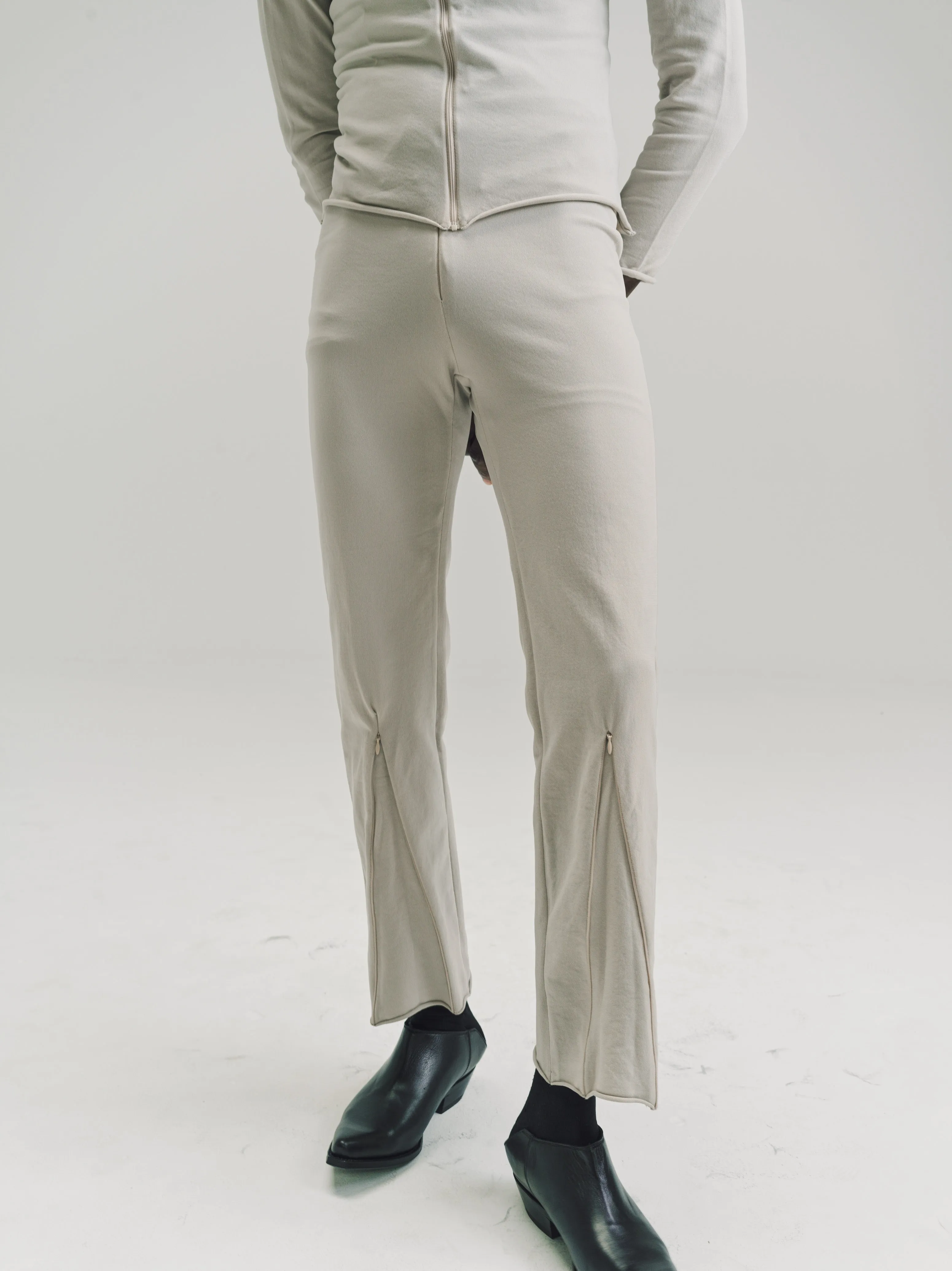Beige Nylon No.152 Knitted Zipper Trousers