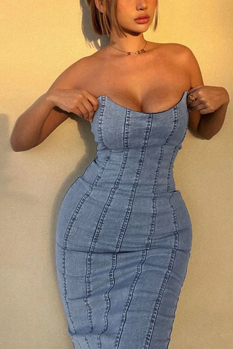 BF0109 Denim Midi Tube Dress
