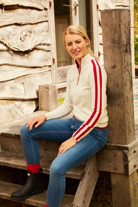 Birdie 13 zip jumper in Cream & Red