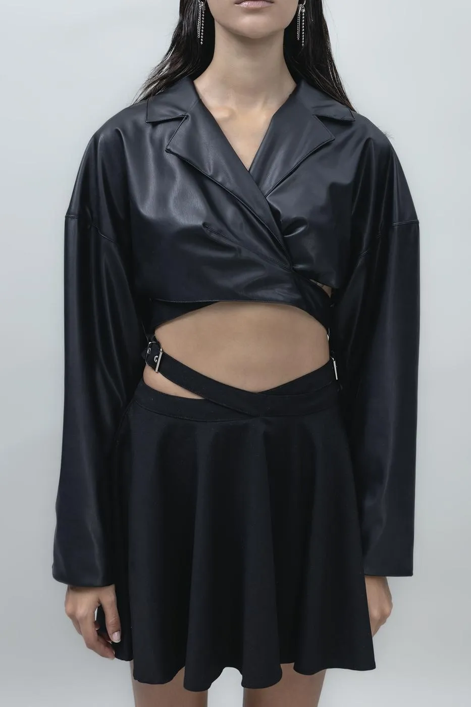 Black Leather Look Crop Jacket
