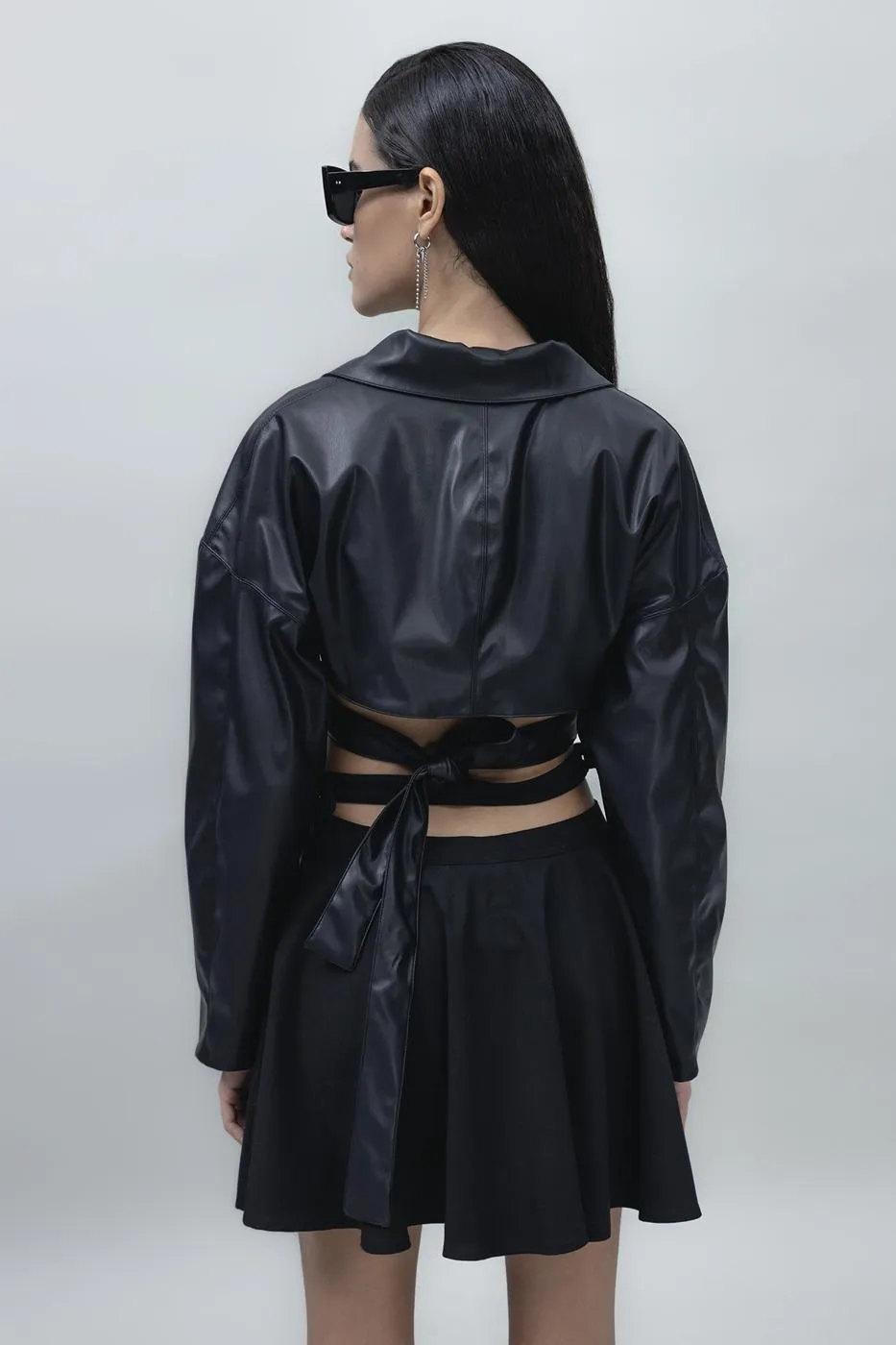 Black Leather Look Crop Jacket