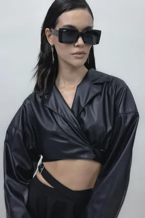 Black Leather Look Crop Jacket