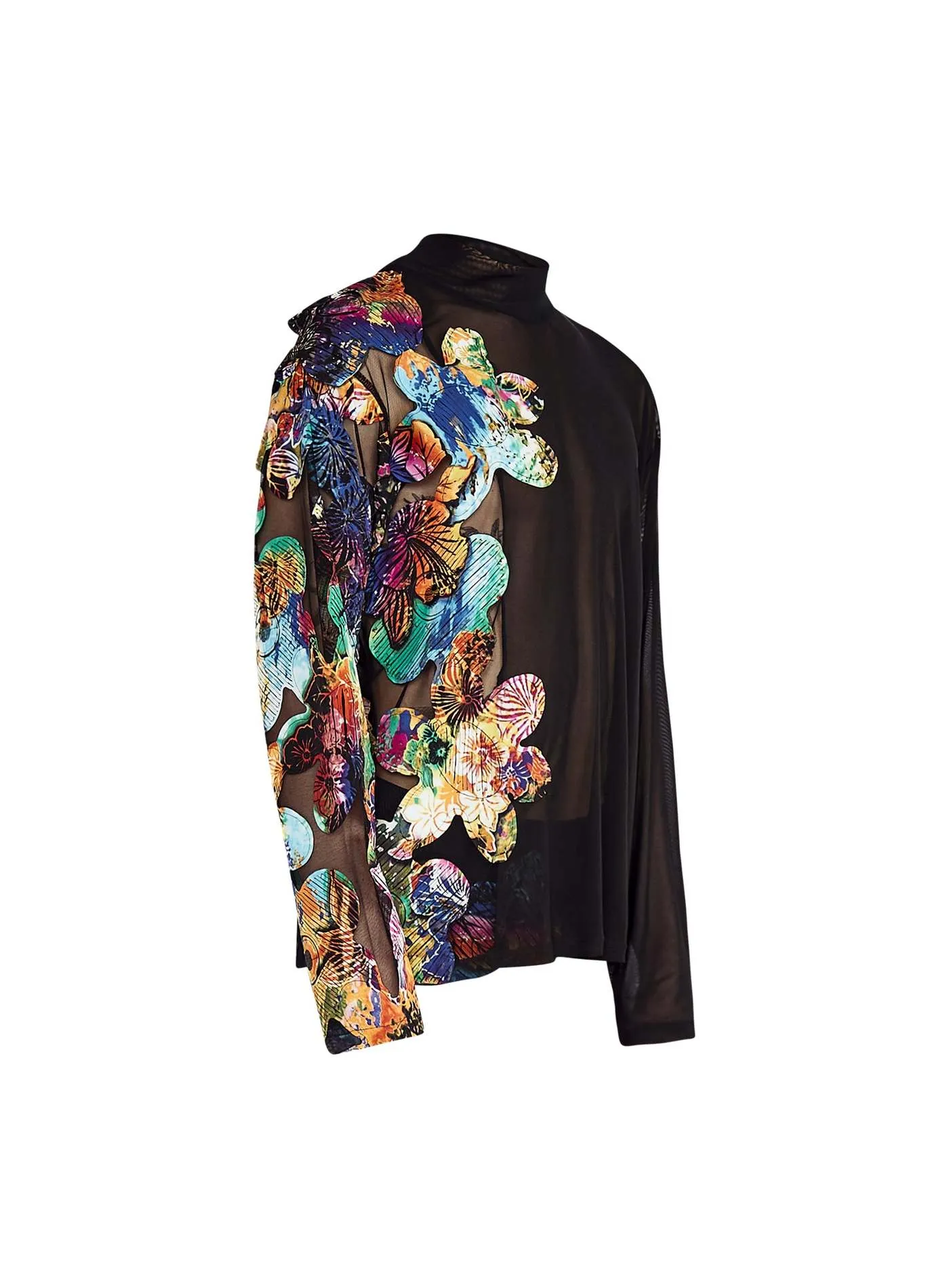 Black Sheer Mesh With Multi-Colour Flower Application Set
