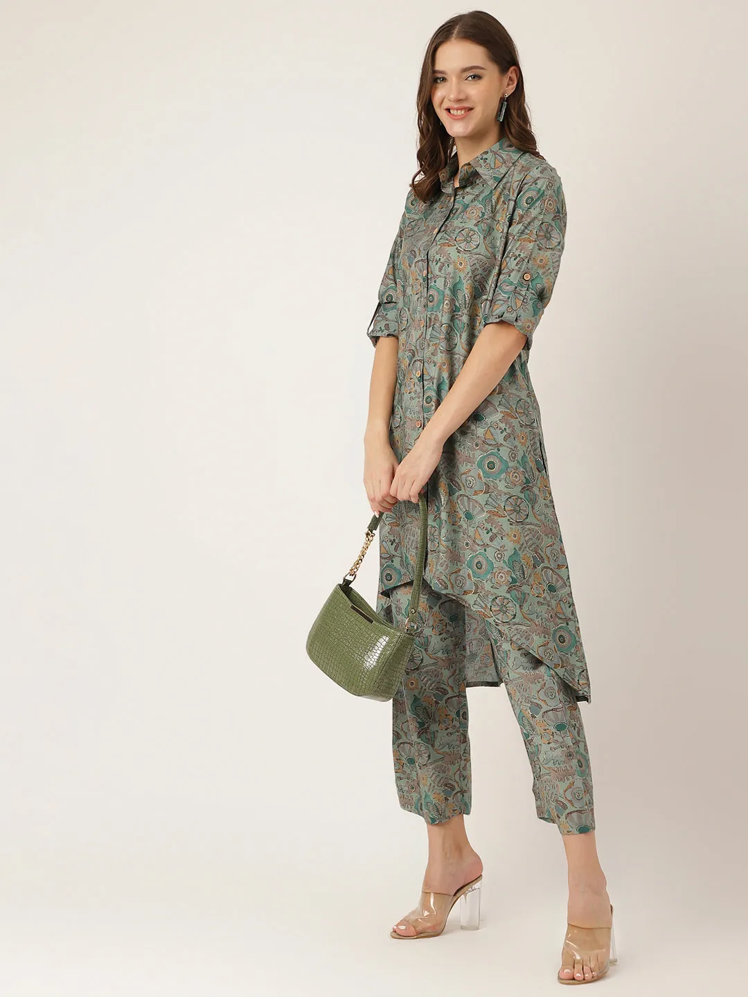 Blue Foil Printed Chanderi  Co-Ord Set