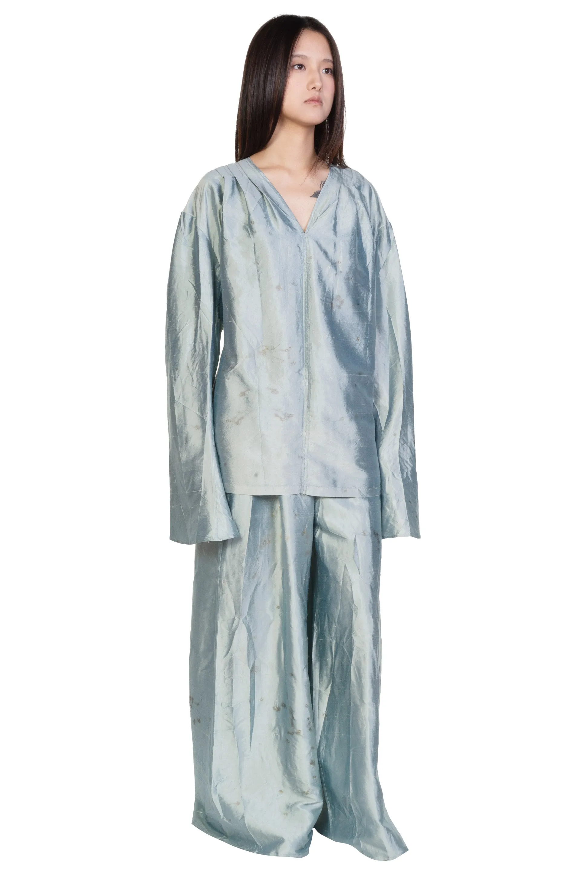 Blue Silk Dyed Trousers