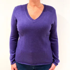 Blueberry Purple Cashmere V-Neck Jumper Large